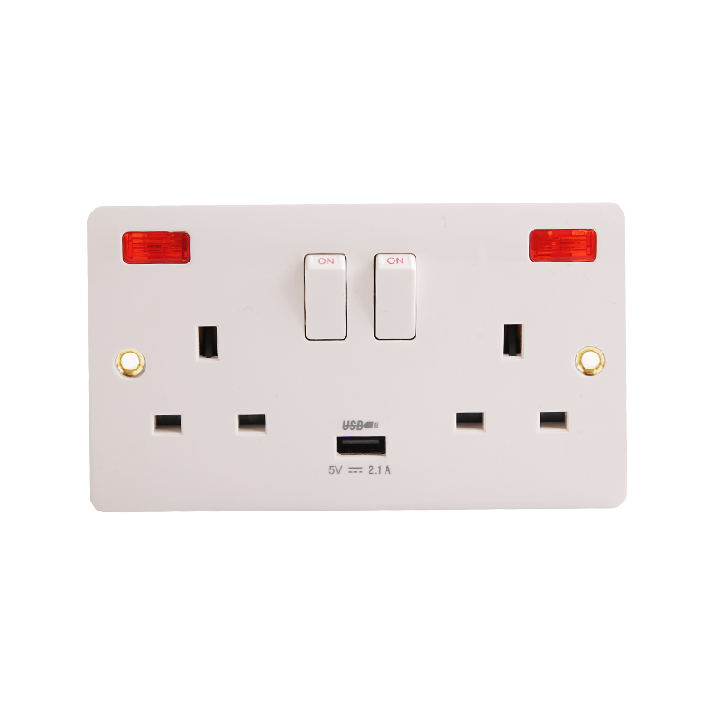 2 x priză comutată din bachelită de 13 A cu neon și USB (2,1 A) HK6213VN-UB